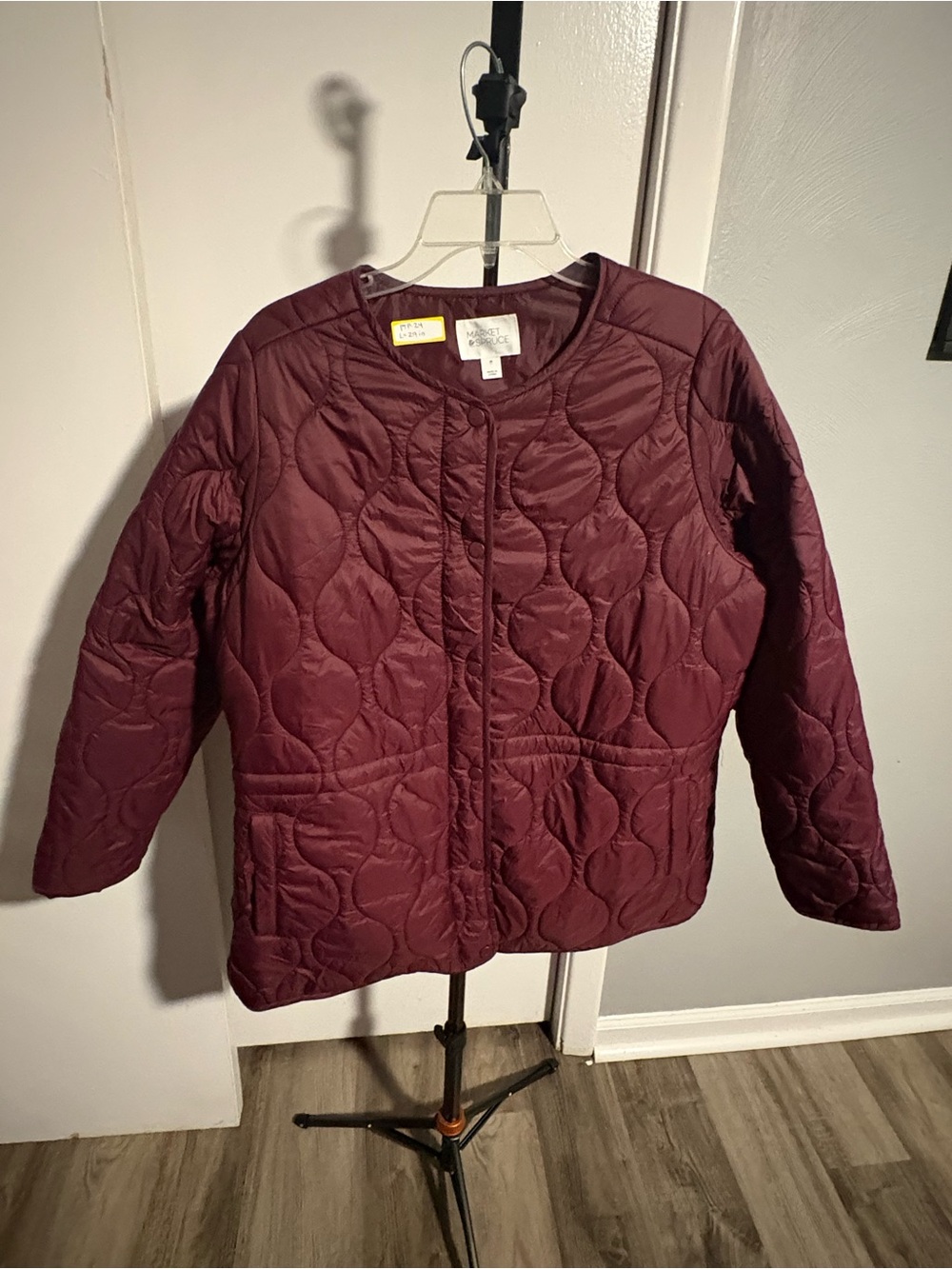 Market & Spruce 2X Burgundy Quilted Jacket Snap Front Plus Size